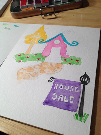 LimeTreeFruits.com // Watercolor -  Enchanted House For Sale